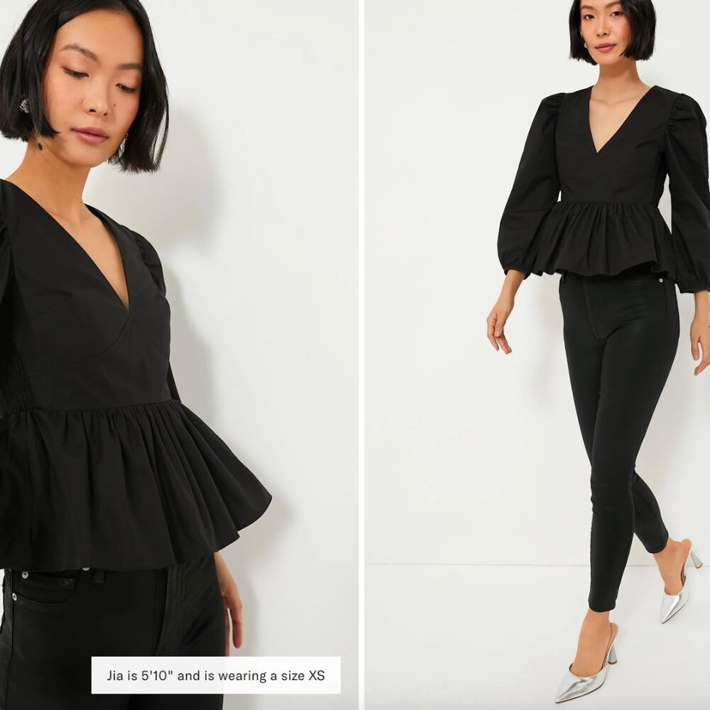 Tuckernuck Black Puff Sleeve Elaina Blouse Sz M